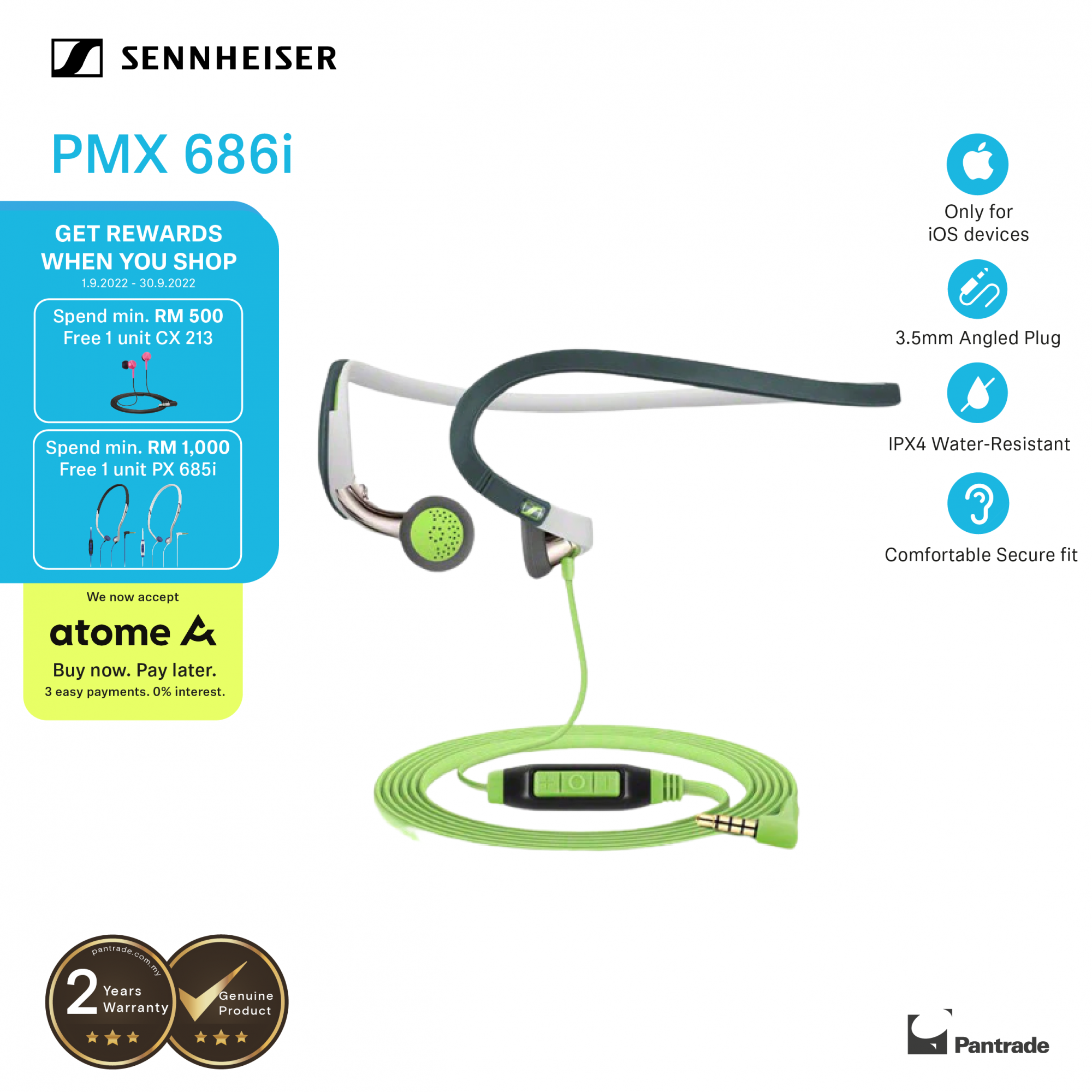 Sennheiser PMX 686i Sports Durable Neckband Headset for iOS Devices