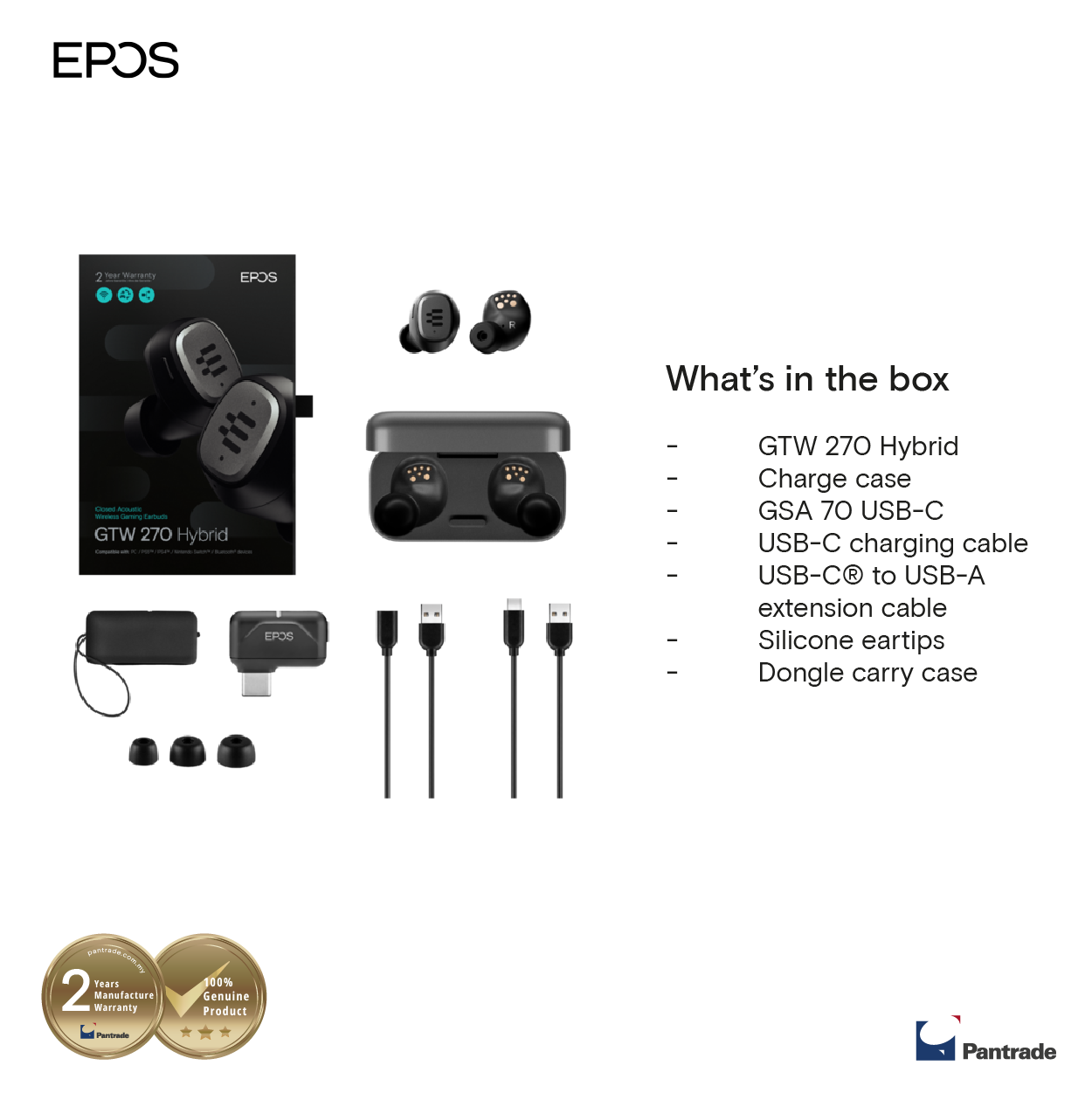 EPOS GTW 270 Hybrid Closed Acoustic Wireless Earbuds with Dongle